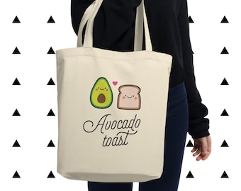 Avocado Toast Tote Bag, Vegan, Vegetarian, Plant Based, Foodie, Healthy, Bread, Kawaii, Cute, Funny, Love, Gift, Couple, Eco Friendly