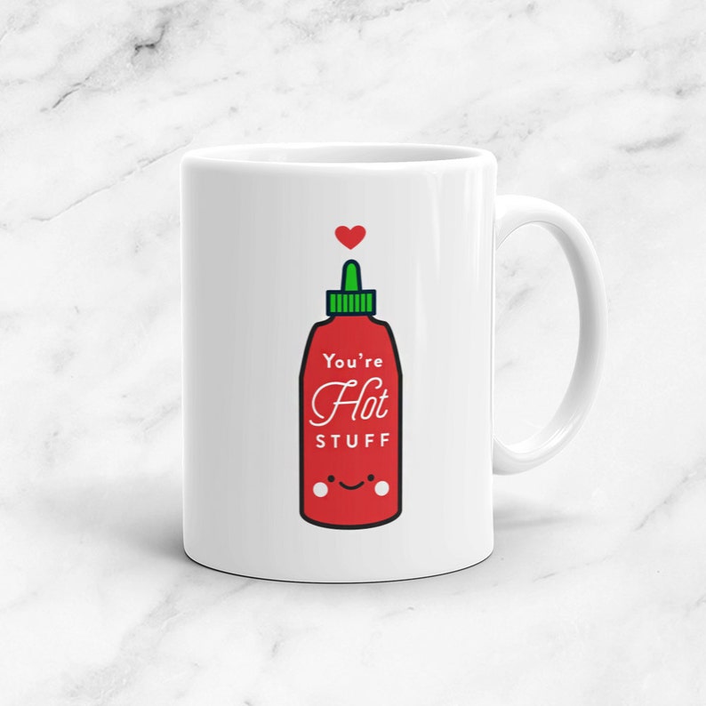 Hot Stuff Mug, 11 Oz, Vegan, Expression, Pun, Heart, Kawaii, Cute