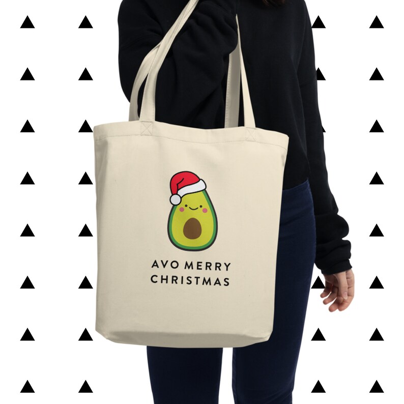 Avocado Merry Christmas Tote Bag, Holiday Bag, Wrapping , Santa, Avo, XMas, Foodie, Kawaii, Cute, Funny, Guacamole, Gift, Holidays, Vegan image 1