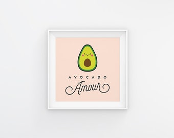 Avocado Amour Wall Art, Digital Print, Illustration, Vegan Art, Vegetarian Art, Plant-Based, Avocado Art, Avocado Gift, Foodie, Vegan Gift