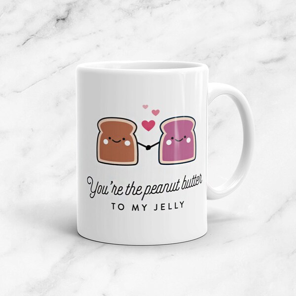 Peanut Butter To My Jelly Mug, 11oz, Vegan, Vegetarian, Plant Based, Foodie, Valentine's Day, Kawaii, Cute, Funny, Love, Gift, Couple