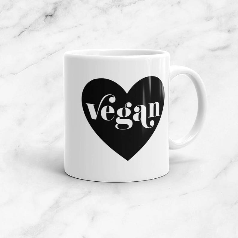 Vegan coeur Mug, 11 oz, Vegan, végétarien, végétarien, à base de plantes, en bonne santé, amour, hipster, cadeau, cuisine image 1