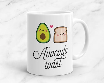 Avocado Toast Mug, 11oz, Vegan, Vegetarian, Plant Based, Foodie, Healthy, Vegetables, Kawaii, Cute, Funny, Love, Gift, Anniversary, Couple