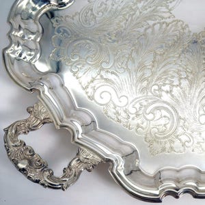 Extra Large Silver Plate Platter 24&quot; | Ornate Serving Tray Rococo Coffee Table Tray Vintage Leonard Baroque Silverplate Display Piece 1960s