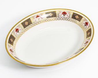 Royal Crown Derby Derby Border Oval Vegetable Bowl - Vintage English Bone China Imari Serving Bowl (10.25")