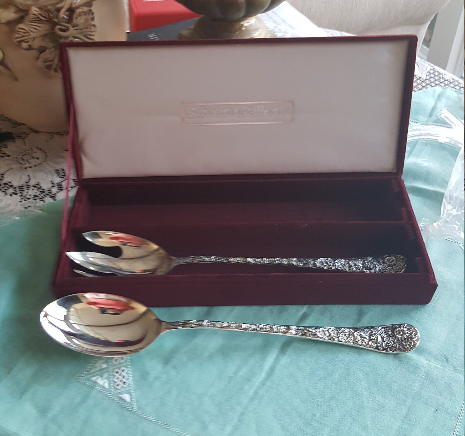 Godinger Salad Serving Set Silverplate on Velvet Box Silver Etsy