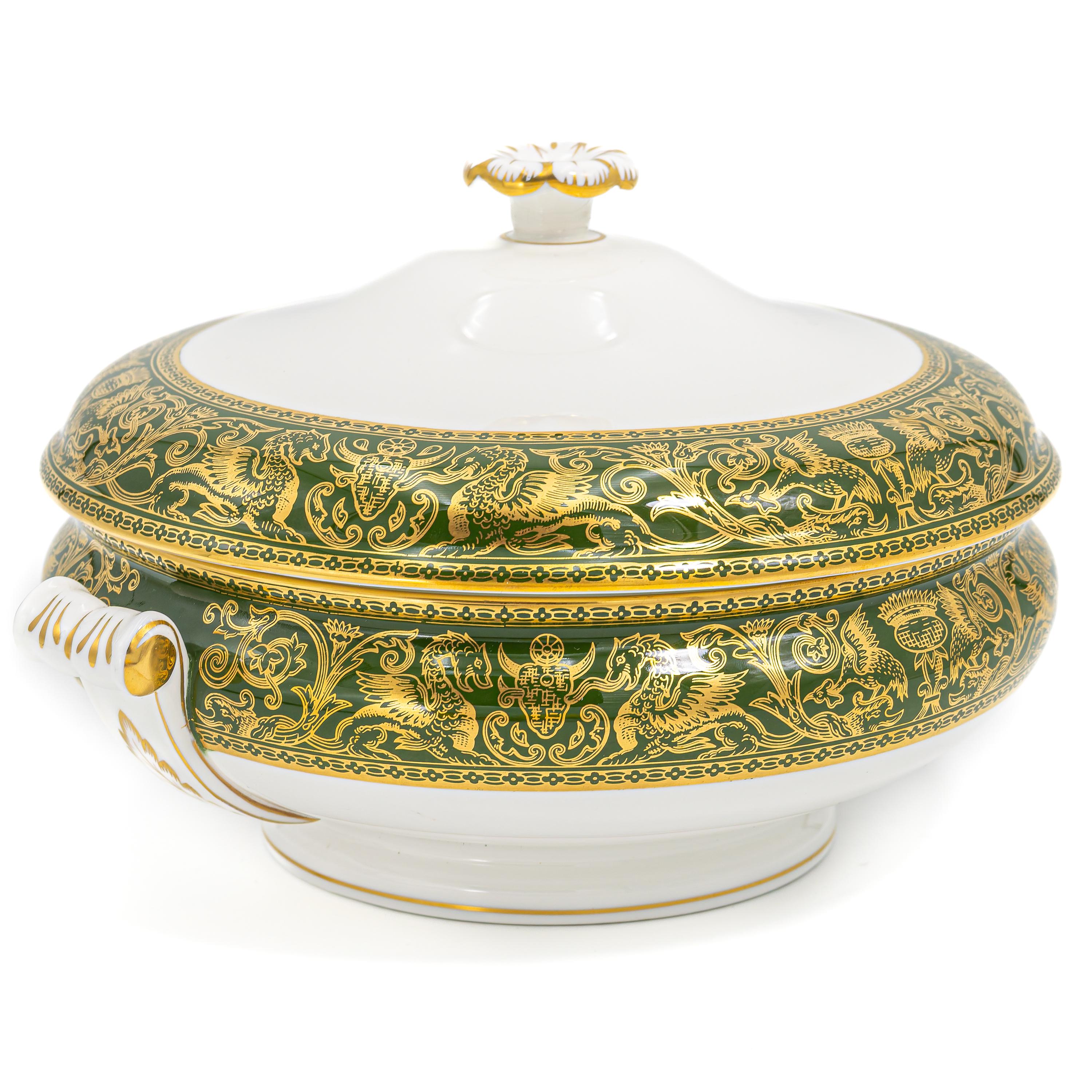 wedgewood DYNASTY CoveredVegetable チューリン Wedgwood Florentine Green & 22kt Gold Covered Vegetable Dish