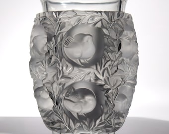 Lalique Bagatelle Vase Vintage Crystal Frosted Glass Sculpture Unique Gifts for Her French Country Decor Vintage Glassware Bird Sculpture