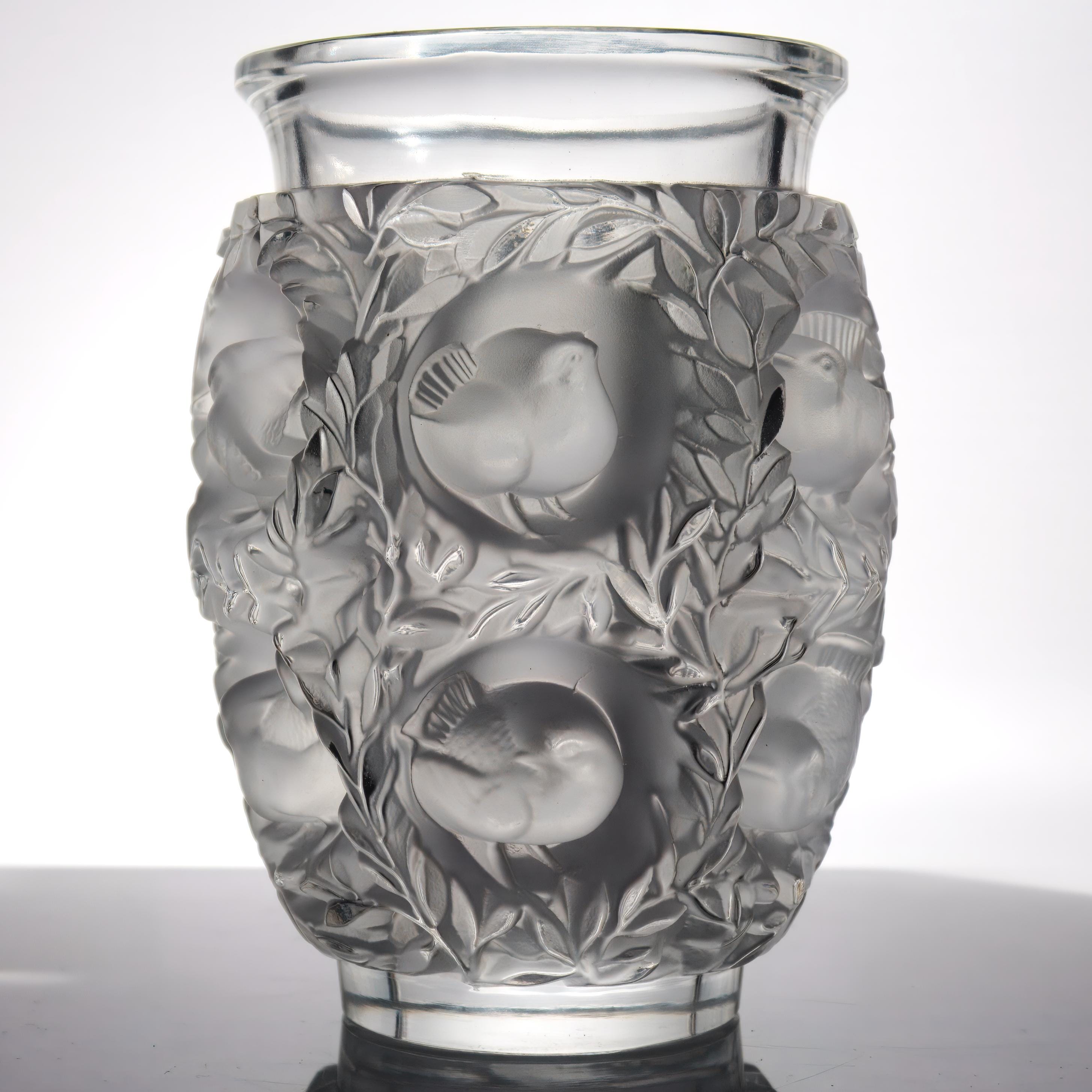 Lalique バガテル　葉と鳥の彫刻 花瓶 Lalique Bagatelle Vase Vintage Crystal Frosted Glass Sculpture