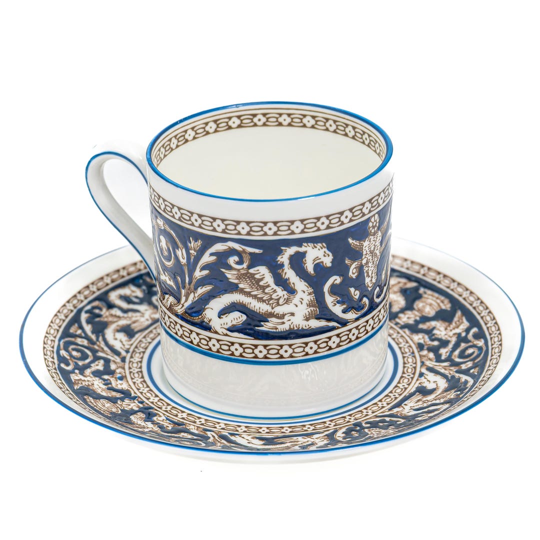 Wedgwood Florentine Dark Blue Demitasse Cups and Saucers - Set of