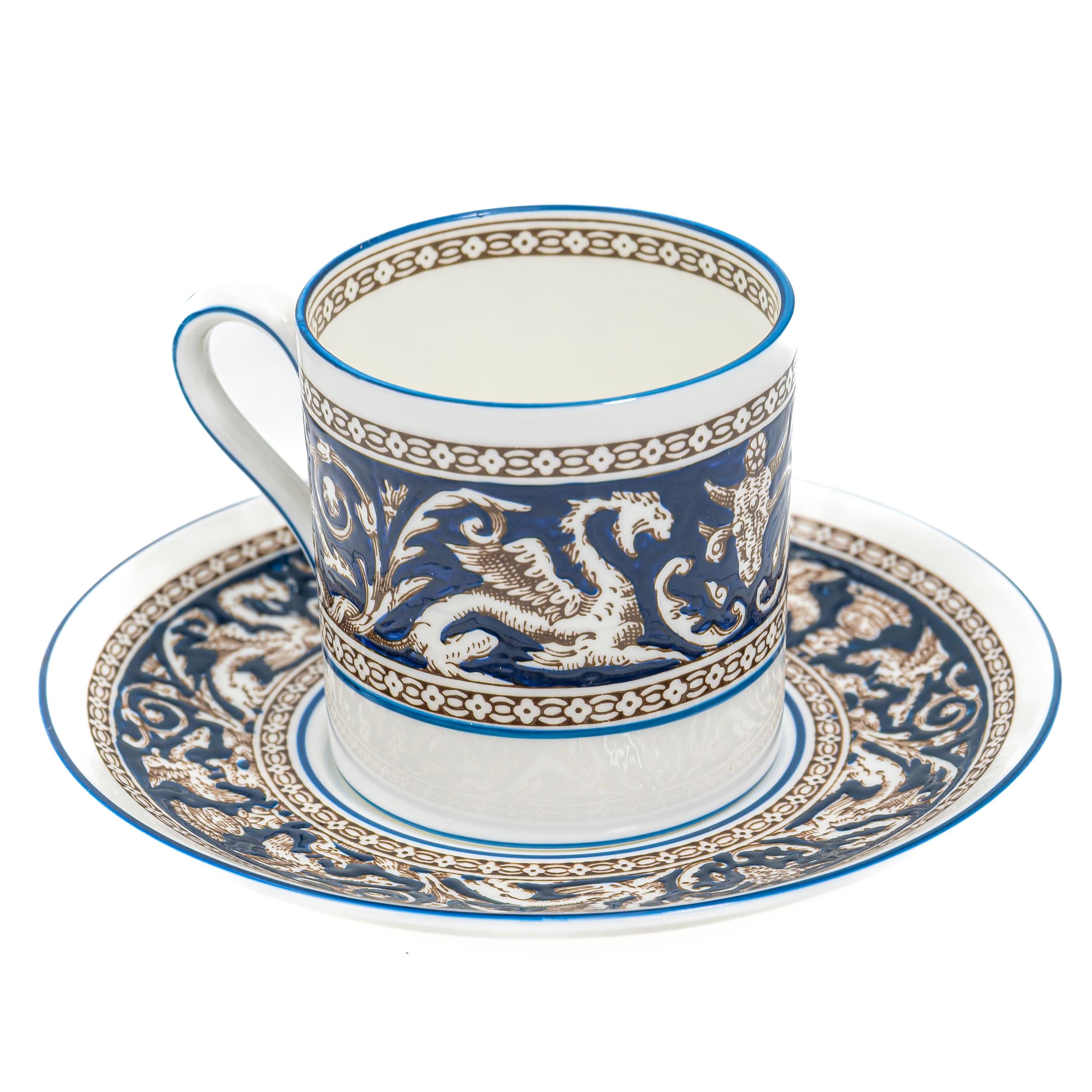 Wedgwood Florentine Dark Blue Demitasse Cups and Saucers - Set of