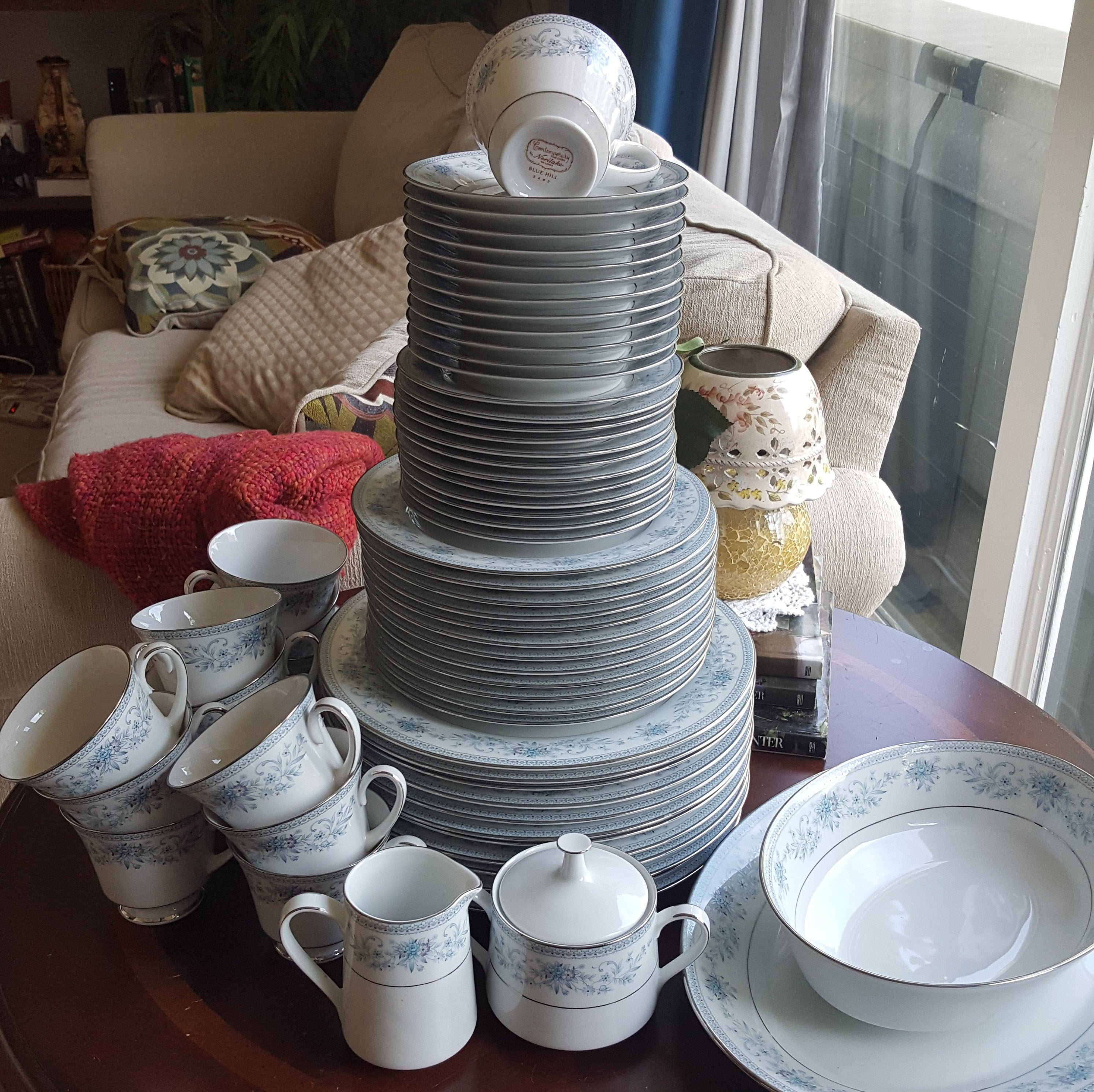 Serving for 12 Noritake Blue Hill 65 Piece Dinnerware Complete Set Blue Floral Hint of Pink and Platinum Trim Wedding Luxury Estate China Etsy