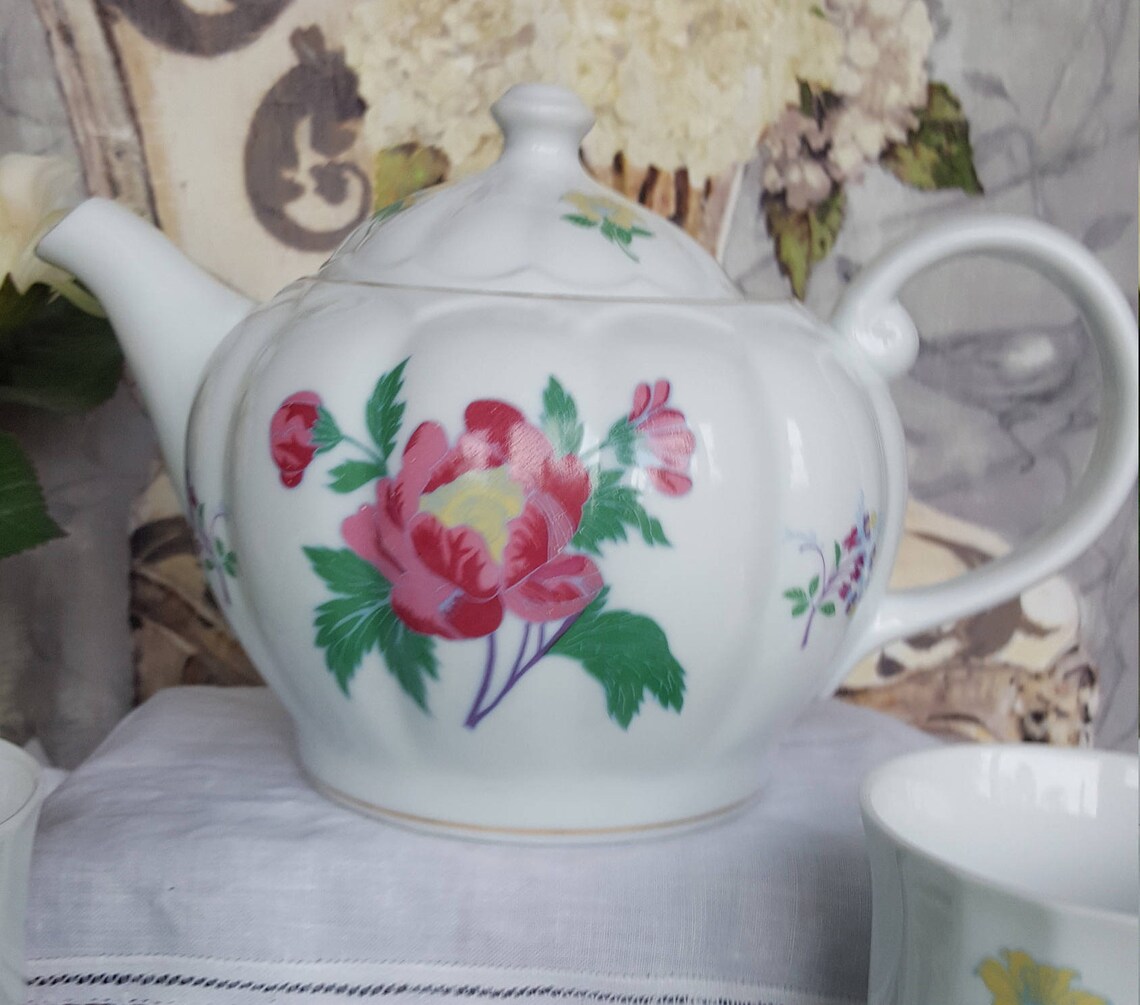 Laura Ashley Teapot and Mugs China Set Parfums Pattern Elegant Etsy