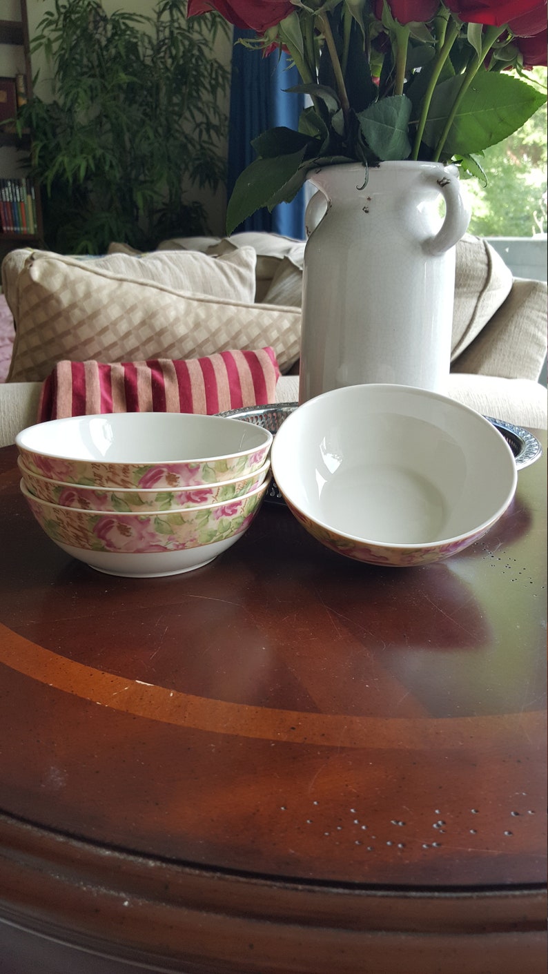 Luxury Gift China Set for 4 Royal Doulton Cereal Bowl Poetic Rose Pattern Vintage China Set Victorian China Wedding China Classy Tea China