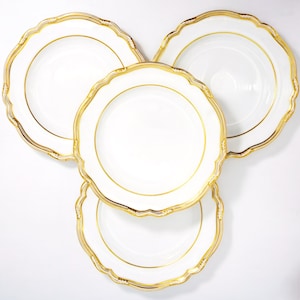 Spode Sheffield Speiseteller Gold 1920er Jahre Essteller 1920er Jahre Art Deco White Bone China Scalloped Vitrinenschrank Teller Hochzeitsgeschenk Copeland Antiker Teller