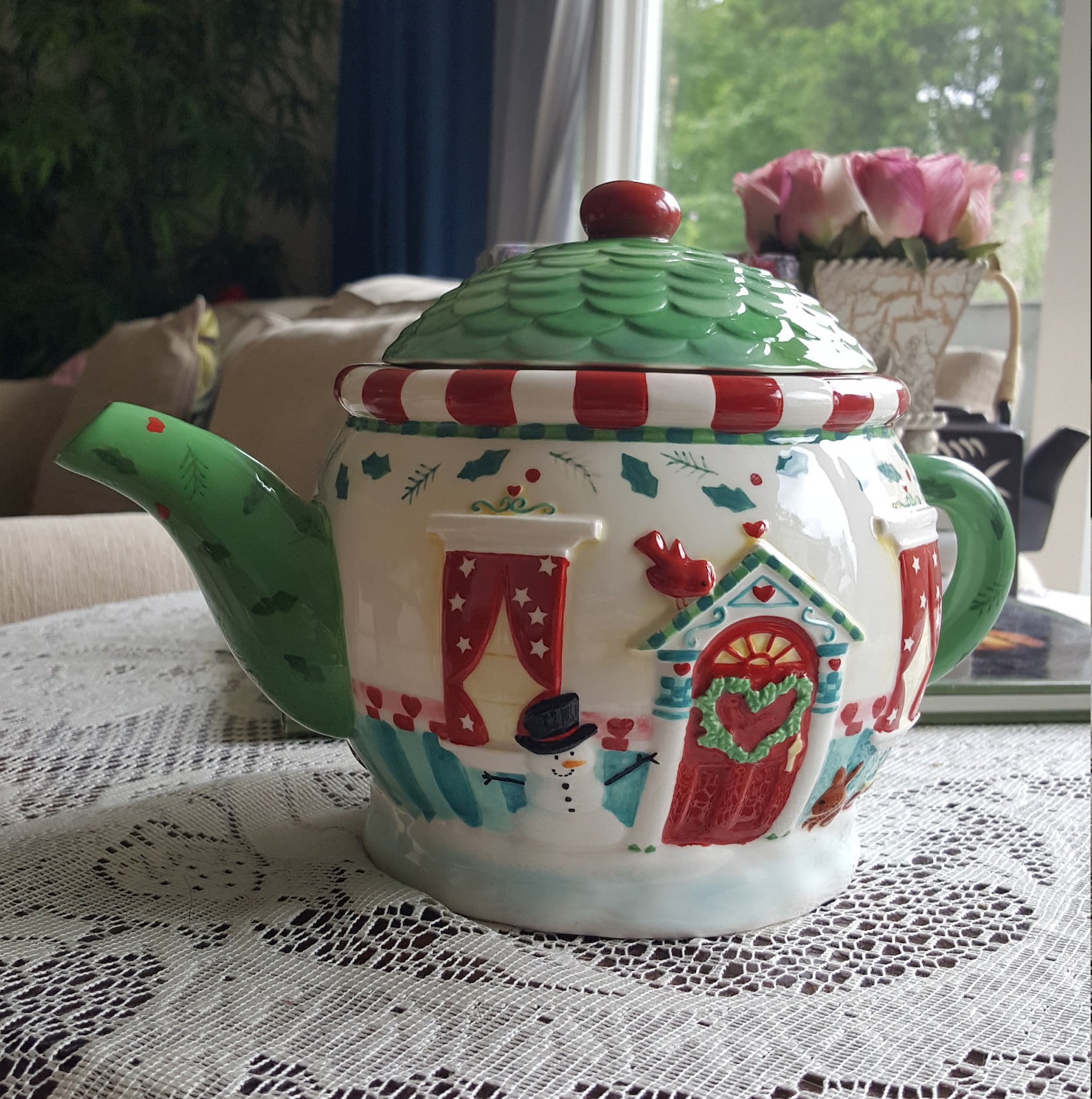 Christmas Teapot Hallmark China Large Ceramic Christmas House Etsy
