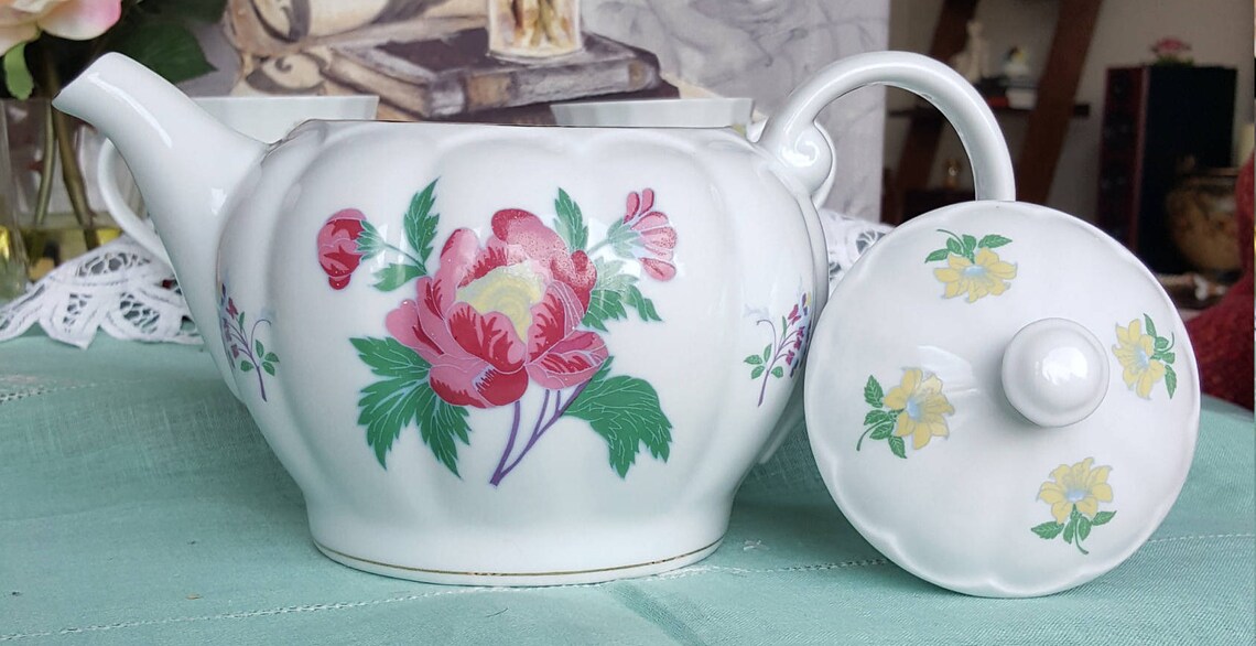 Laura Ashley Teapot and Mugs China Set Parfums Pattern Elegant Etsy