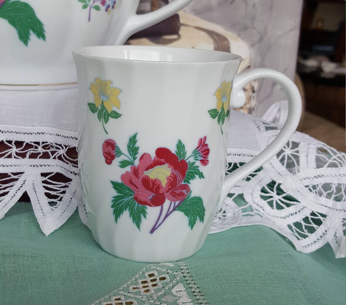 Laura Ashley Teapot and Mugs China Set Parfums Pattern Elegant Etsy