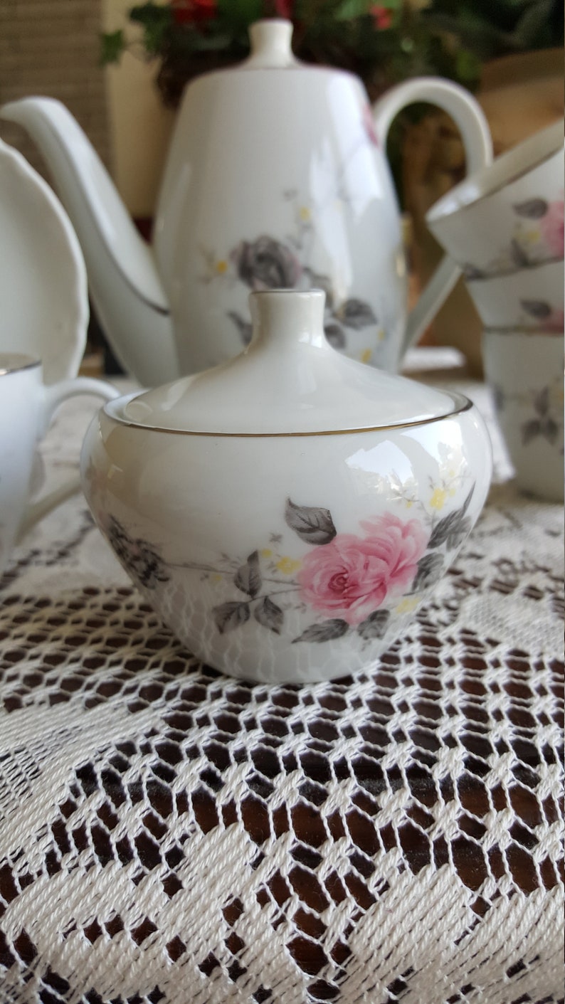 Children Tea Set Fine China Platinum Pink Roses Silver Trim Etsy