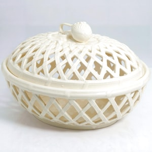 Hartley Greens Creamware Korbgeflecht Schale Porzellan Obstschale Keramik Englisch Country Creme Herzstück Leeds Victorian Kitchen Aufbewahrung