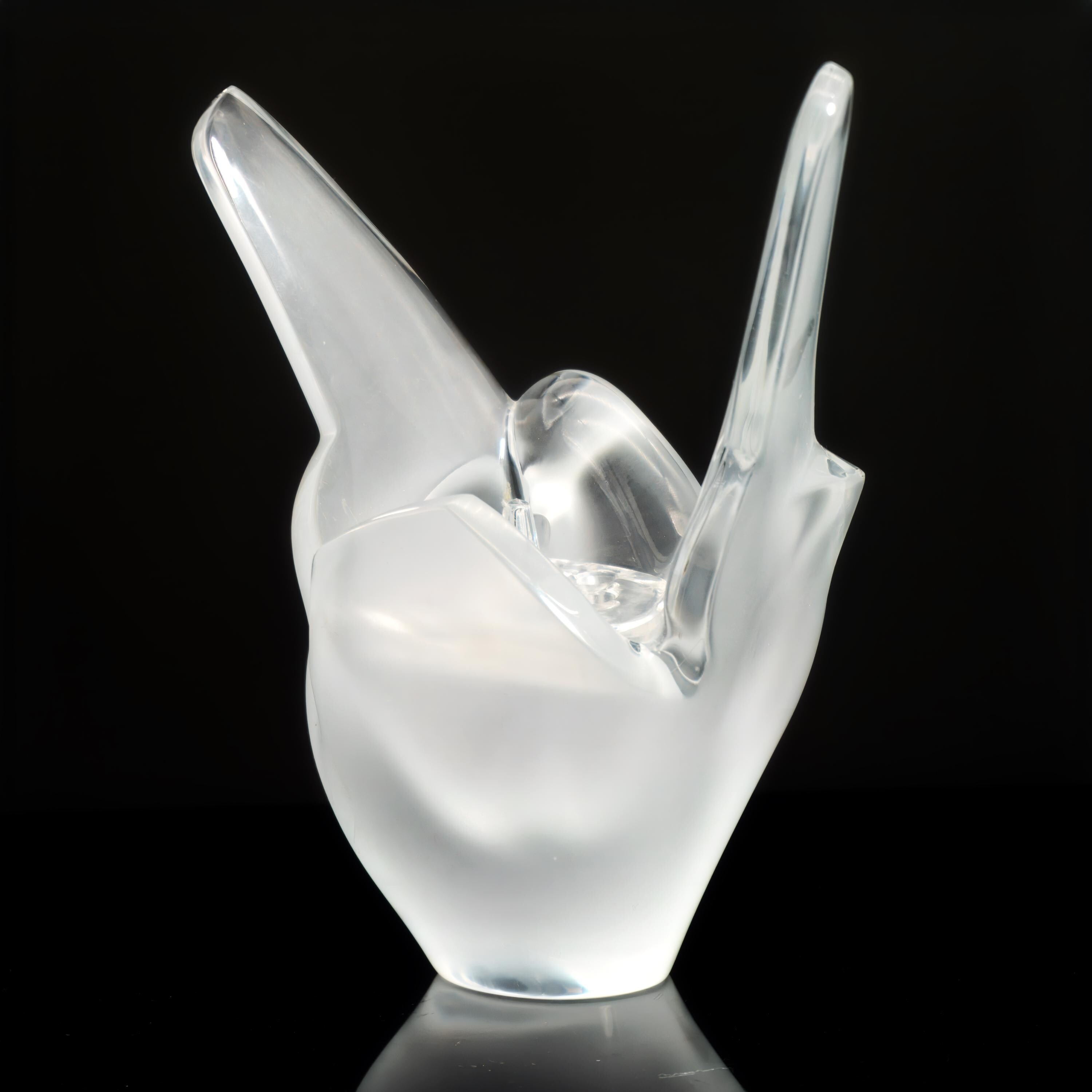 Lalique Sylvie Vase With Flower Frog Bird Vase Vintage Crystal