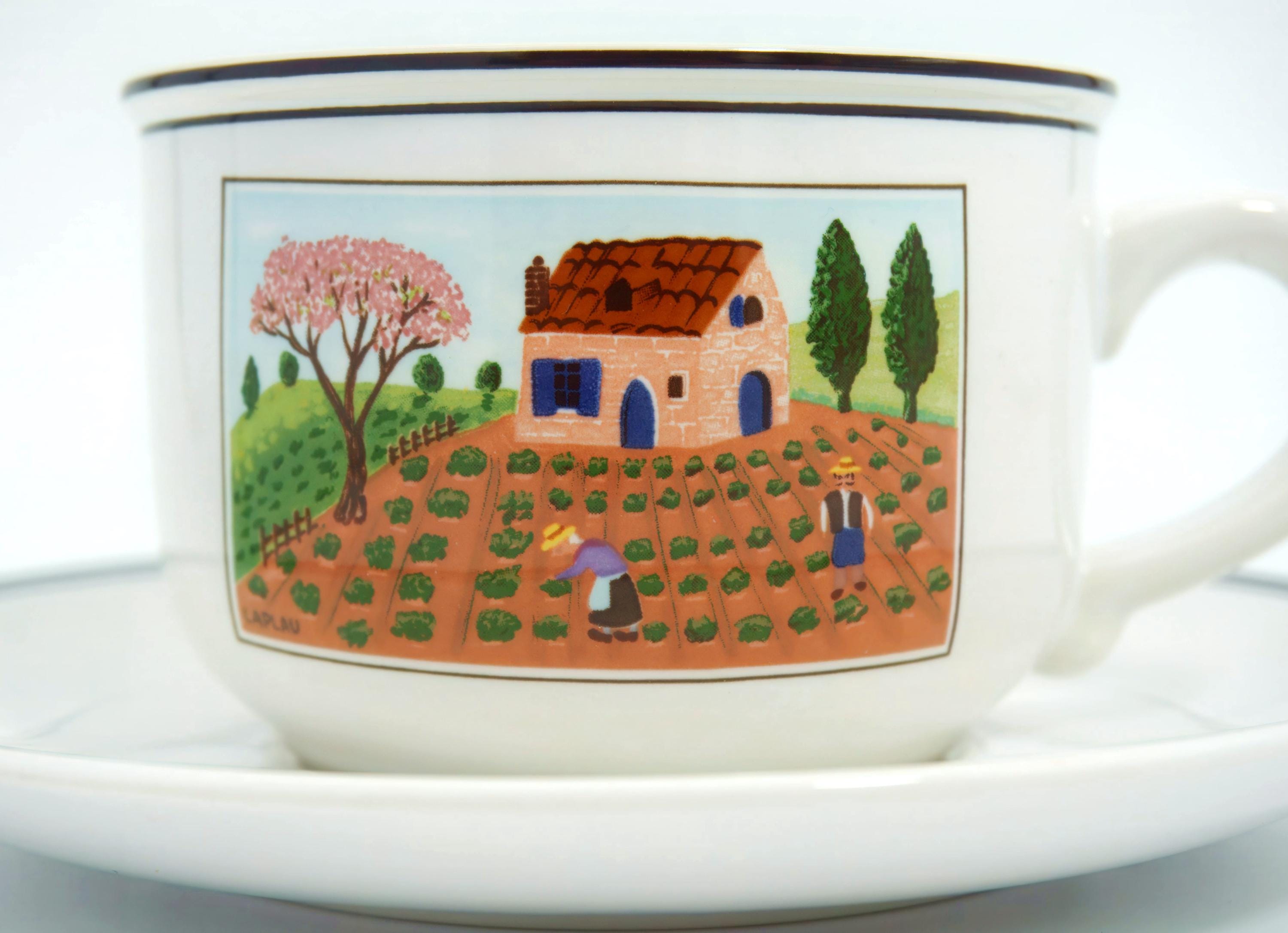 Villeroy & Boch Design Naif Coffee Mugs W/ Saucer, Set of Six (6