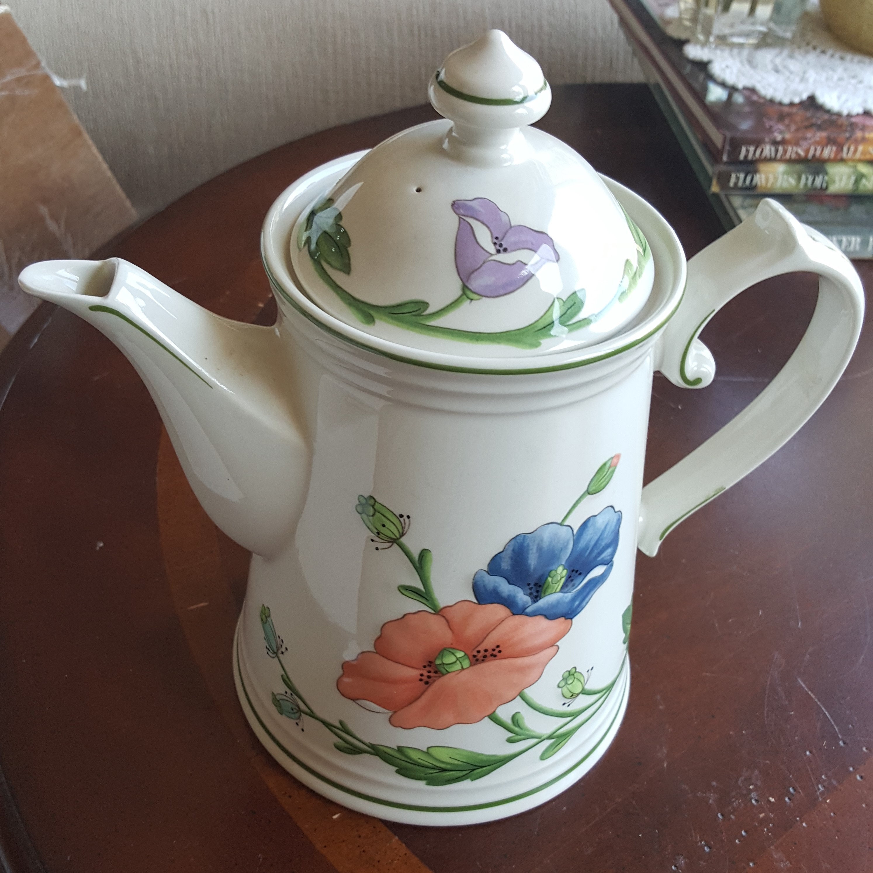 Villeroy Boch Amapola 6 Coupe Cereal Bowls 6” Round Poppies Orange Blue Villeroy Boch Amapola 6 Coupe Cereal Bowls 6” Round Poppies Orange Blue