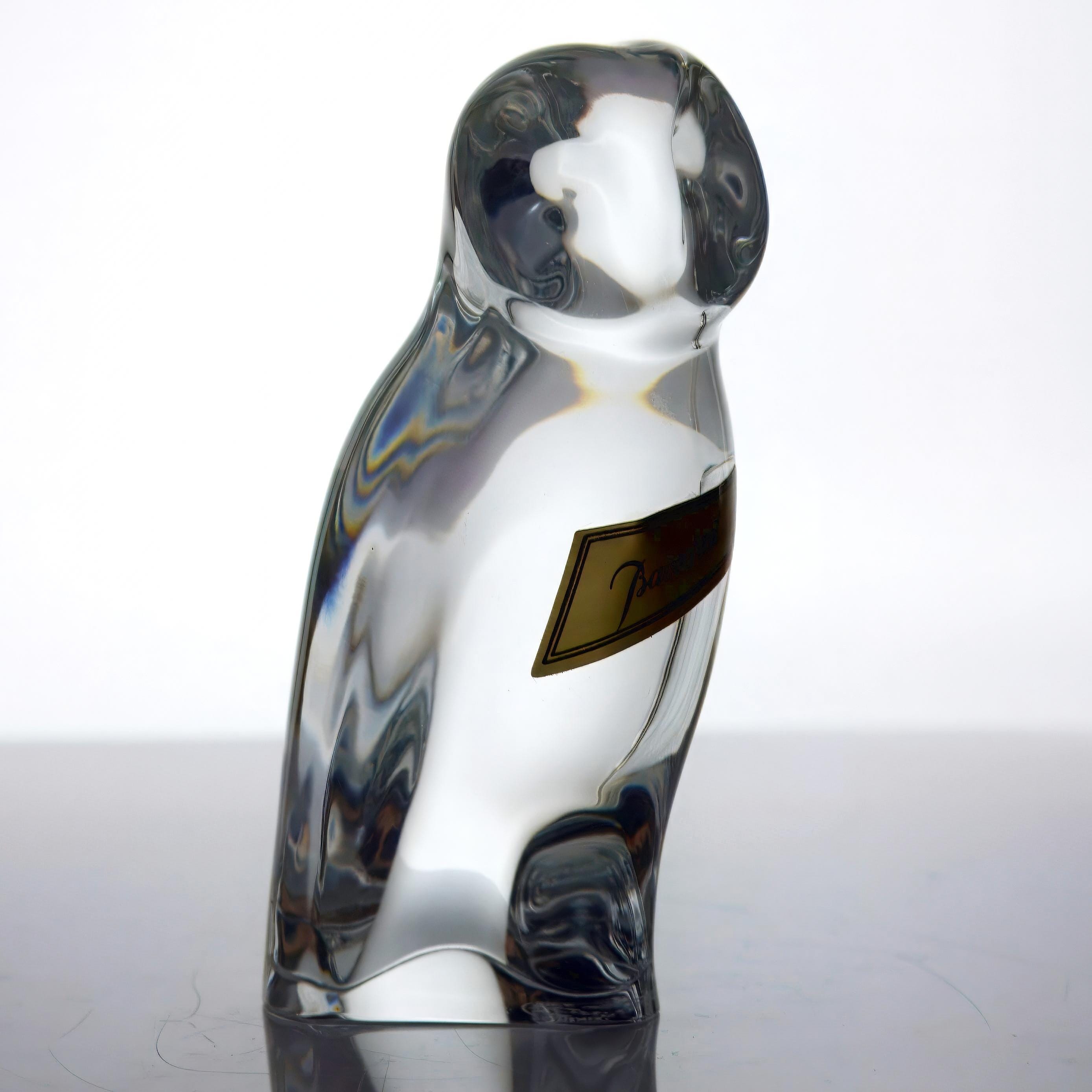 Baccarat Crystal Owl Paperweight W/ Original Box - Vintage French