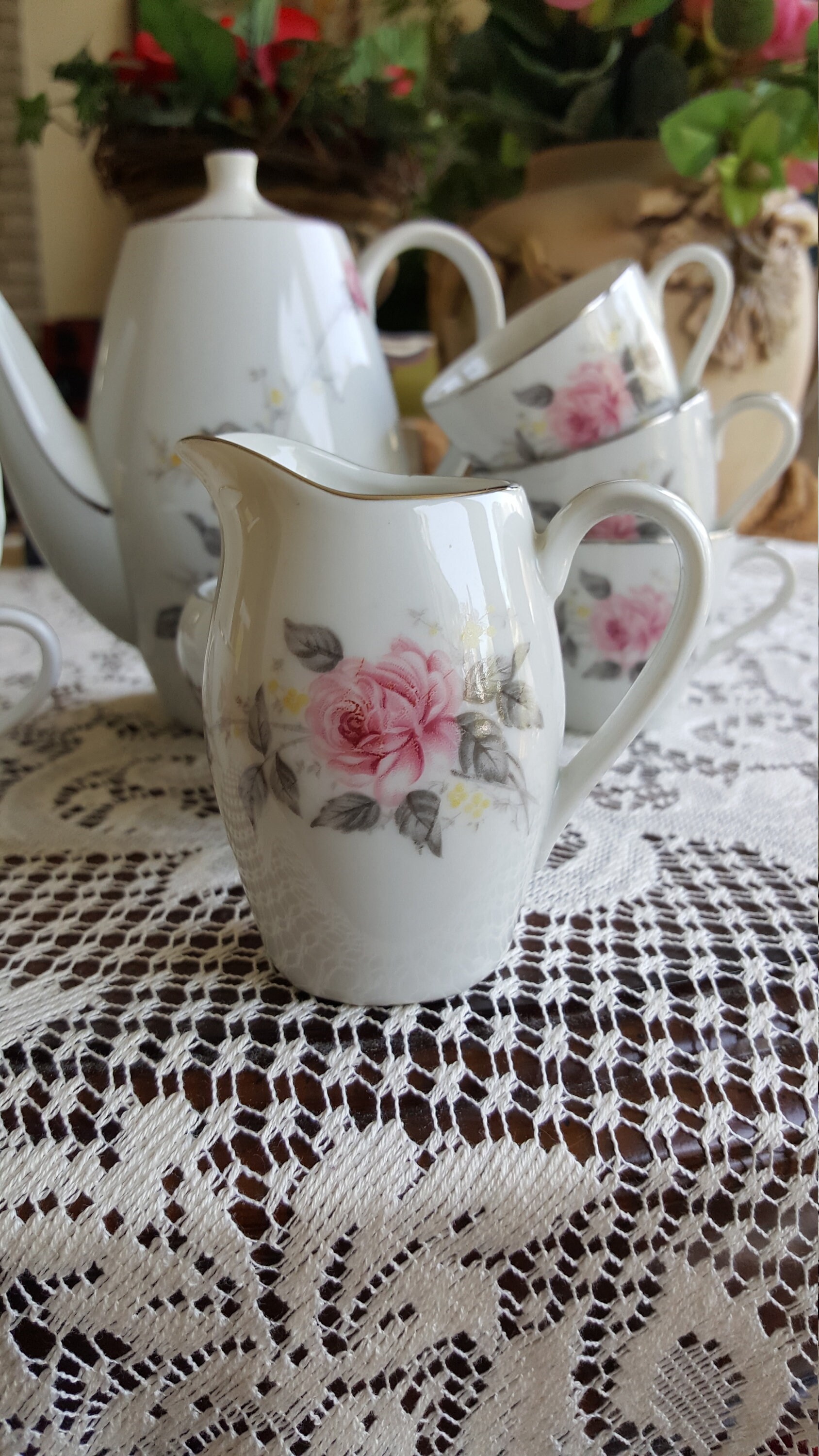 Children Tea Set Fine China Platinum Pink Roses Silver Trim Etsy