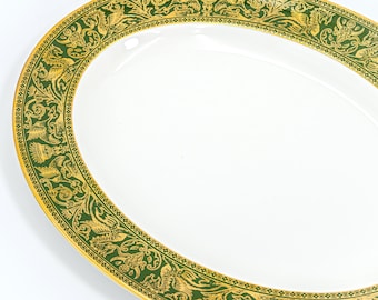 Bandeja ovalada Wedgwood Florentine verde oscuro (39,4 cm) - Bandeja de servir de porcelana inglesa vintage (W4170)