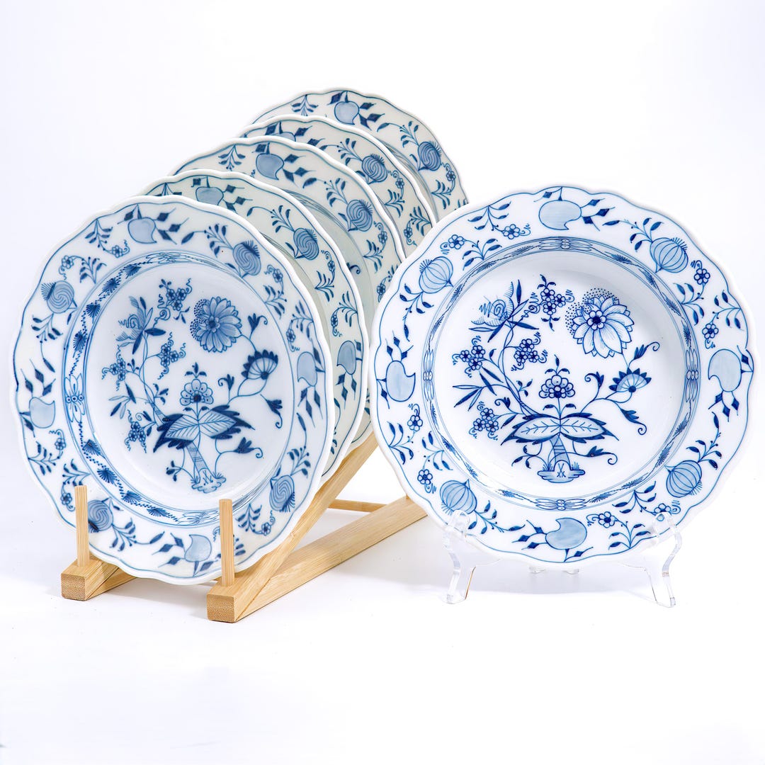 Meissen Blue Onion Rimmed Soup Bowls - Set of 6 | Authentic German ...