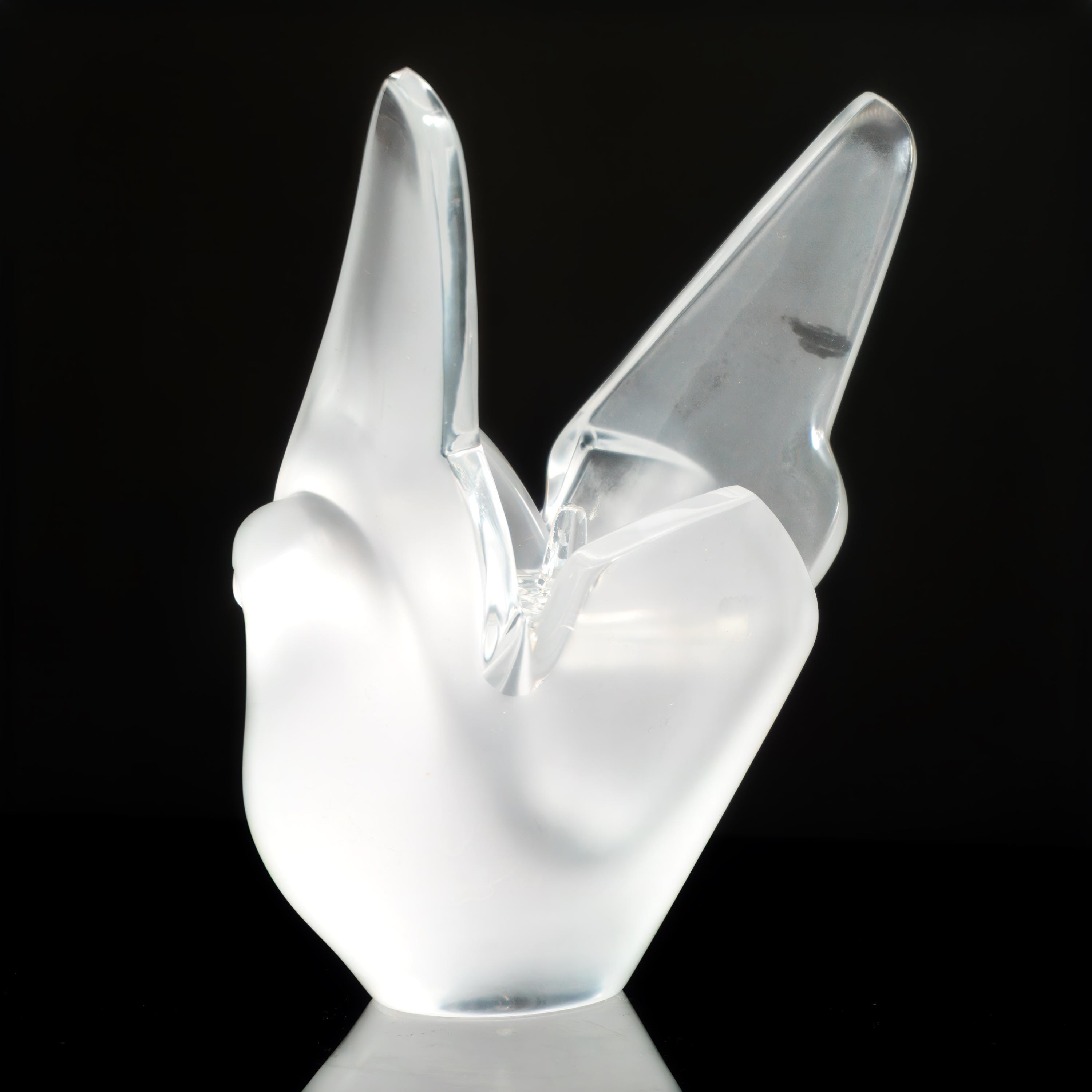 Lalique Sylvie Vase With Flower Frog Bird Vase Vintage Crystal