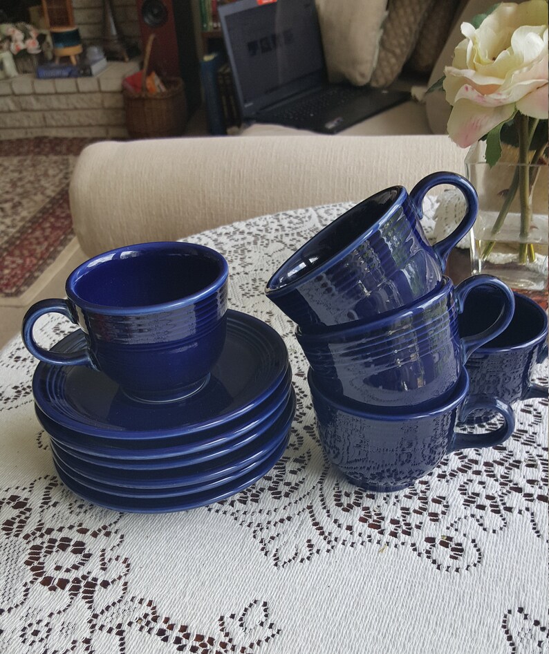 Fiestaware Cup and Saucer Glazed Ceramic Set 8 Piece Homer Etsy