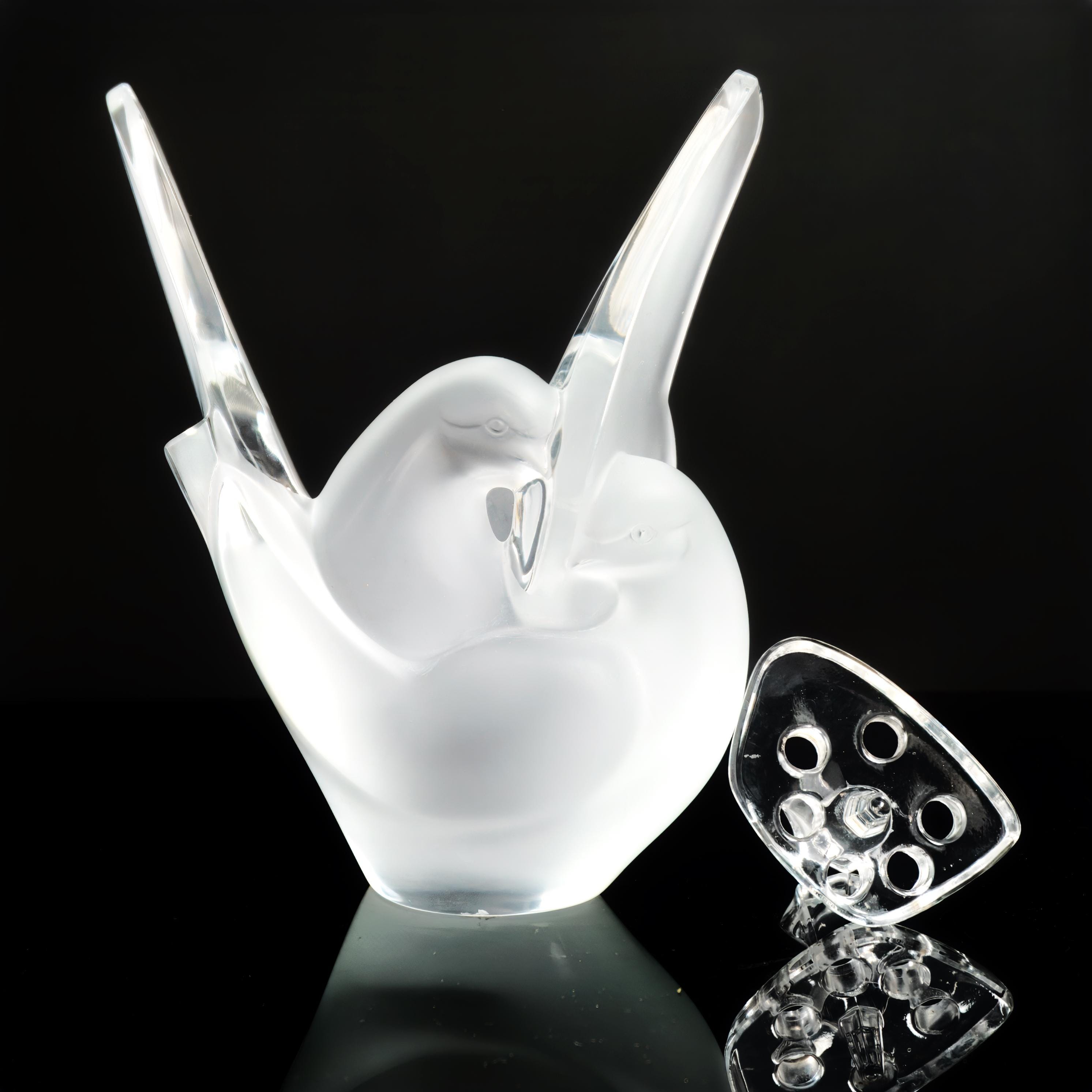 Lalique Sylvie Vase With Flower Frog Bird Vase Vintage Crystal