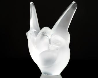 Lalique Sylvie Vase With Flower Frog Bird Vase Vintage Crystal
