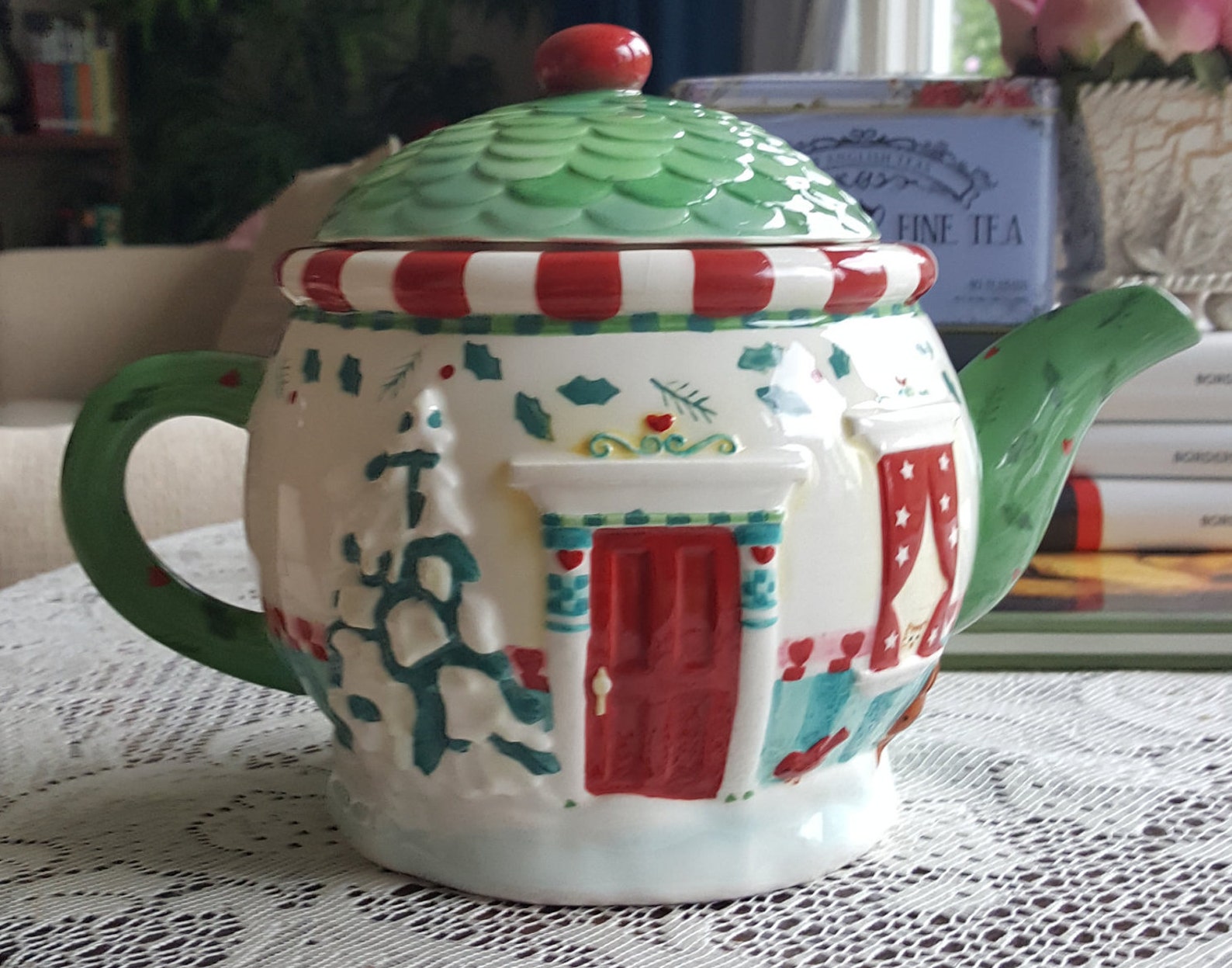 Christmas Teapot Hallmark China Large Ceramic Christmas House Etsy