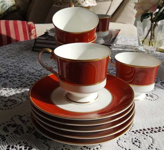 12 Piece MIKASA Egyptian Terracotta 6 Cup and 6 Saucer Bone China