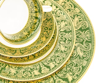 Wedgwood Florentine Dark Green 20-Piece Dinner Service - Vintage English Bone China Service for Four (W4170)