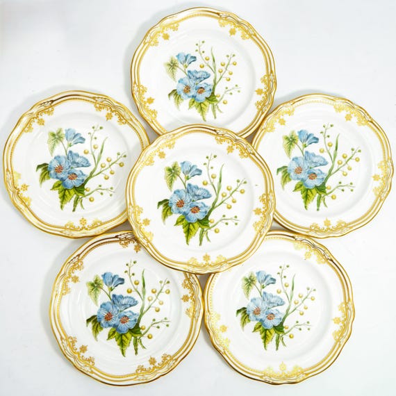Spode Stafford Flowers Salad & Dessert Plate Set of 6 Gold and