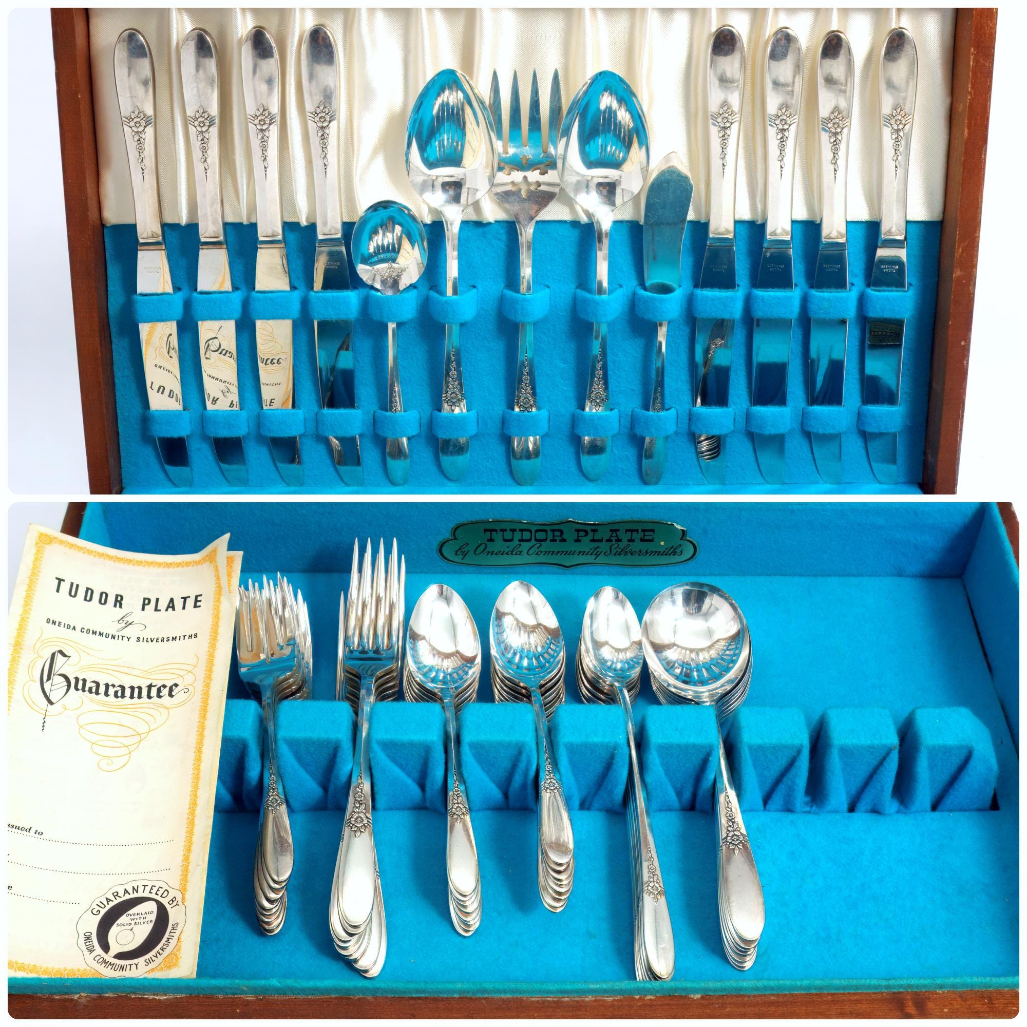 Vintage Oneida Tudor Silver Plate Flatware Set 62 Piece Complete