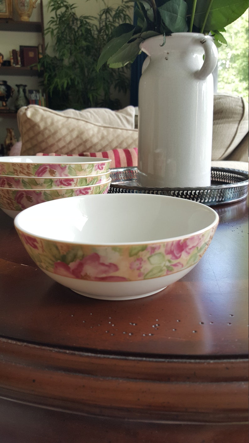 Luxury Gift China Set for 4 Royal Doulton Cereal Bowl Poetic Rose Pattern Vintage China Set Victorian China Wedding China Classy Tea China