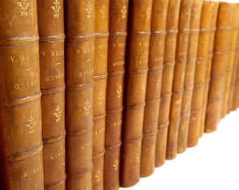 1850s Complete 1st Edition Antique Book Collection of Victor Hugo, including Leather Bound Books Of Les Miserable and Hunchback of Notredame