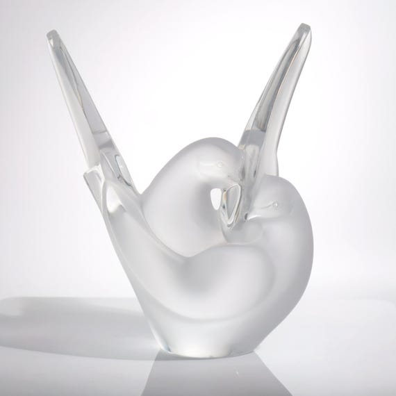 Lalique Sylvie Vase With Flower Frog Bird Vase Vintage Crystal