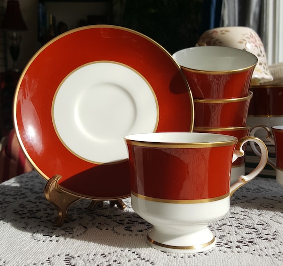 12 Piece MIKASA Egyptian Terracotta 6 Cup and 6 Saucer Bone China