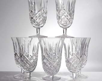 Eight (8) Waterford Araglin Stemmed Iced Tea Glass Set | Handcrafted Crystal Glassware Wedding Gift Anniversary Vintage Barware Ireland