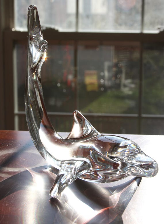 Daum ドーム　フランス製　ガラスの置物　ブルー Daum Glass Dolphin Figurine - Vintage Unique Shelf Coastal Beach