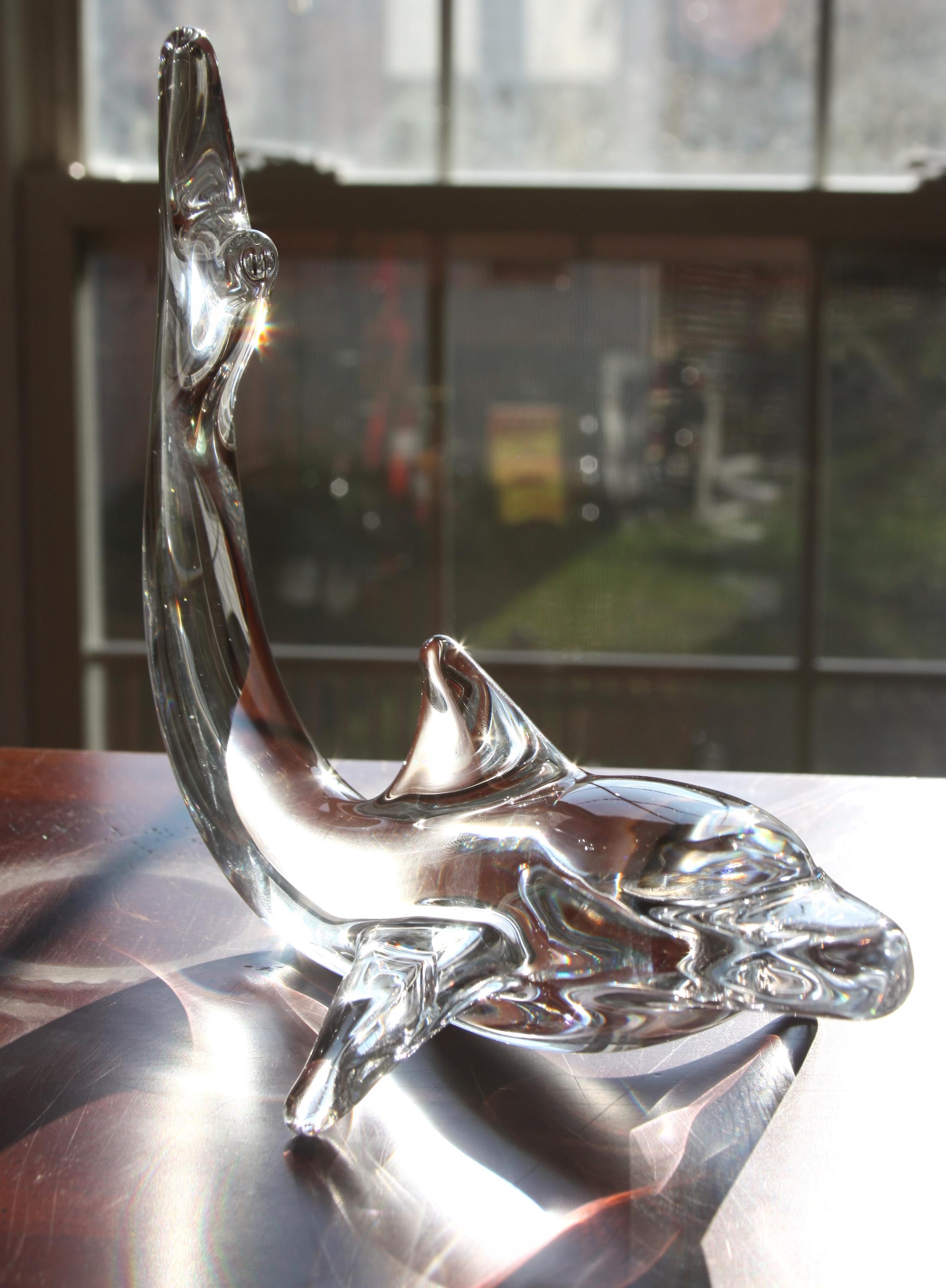 Daum Glass Dolphin Figurine - Vintage Unique Shelf Coastal Beach