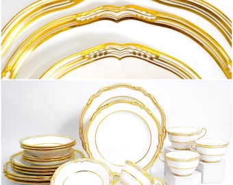 Spode Sheffield China Set for 4 White Bone China Scalloped Display Antique China Cabinet Wedding Gift Copeland Antique Set with Soup Bowls