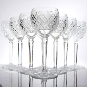 Kieliszki do wina Waterford Killarney Hock (zestaw 8 sztuk) | Wycofany z produkcji kryształ trawiony (wys. 19 cm) | Prezent z okazji 15. rocznicy ślubu z kryształu