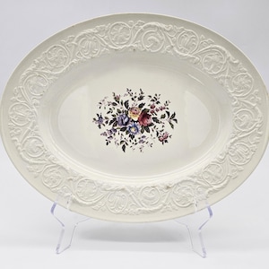 Wedgwood Swansea 15&quot; Oval Serving Platter, Vintage Floral Fine China, Elegant Embossed Design, Discontinued English Tableware | Dinnerware